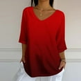 thumbnail image 1 of EchfiProm Cotton Linen Tops Women Red Summer Office Gradient Loose Short Sleeve Cotton Linen Shirts, 1 of 5