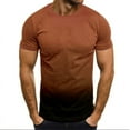 thumbnail image 1 of EchfiProm Crew Neck Henley Shirts for Men Short Sleeve Gradient Color Brown T-Shirts S, 1 of 4