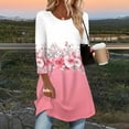thumbnail image 1 of EchfiProm Crew Neck Shirts for Women Long Pink Tops Fall 3/4 Sleeve Tunic Blouse Floral Ladies Dressy, 1 of 6