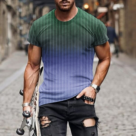 EchfiProm Crew Neck T Shirts for Man Short Sleeve Gradient Color Purple T-Shirts M