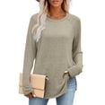 thumbnail image 1 of EchfiProm Crew Neck Tops for Women Tunic Fall Shirts Beige Relaxed Fit Blouse Solid Ladies, 1 of 7