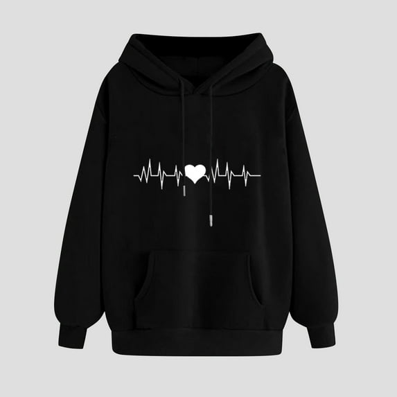EchfiProm Crew Neck Womens Sweatshirt Heart Hooded Black Long Sleeve Soft Casual Hoodie Sweatshirt S