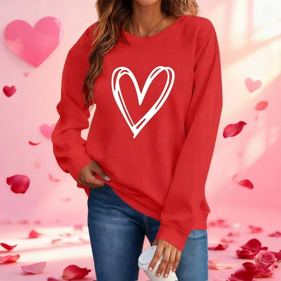 EchfiProm Crewneck Sweatshirts for Women Festive Pullover Red Christmas Long Sleeve Valentine Day Graphic Hers Tops