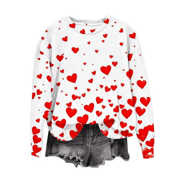 EchfiProm Crewneck Sweatshirts for Women Graphic Pullover Red Fleece Valentine Holiday Adults Shirs Heart