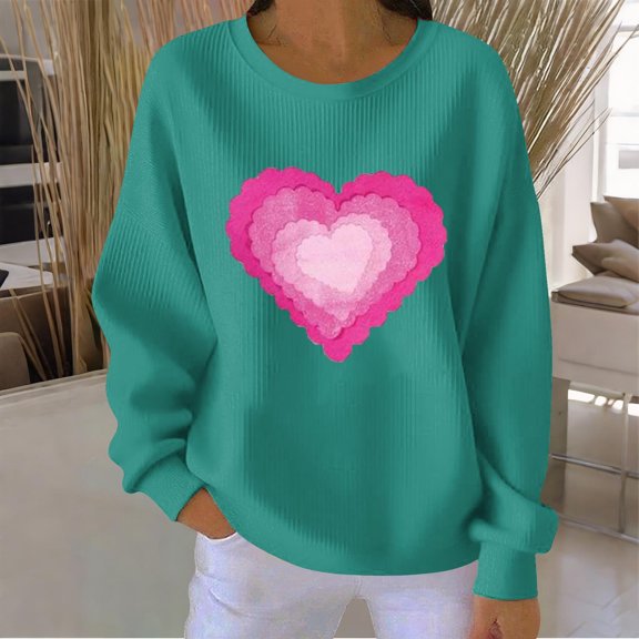 EchfiProm Crewneck Sweatshirts for Women Holiday Pullover Valentine Day Ribbed Valentine Womens Tops Graphic