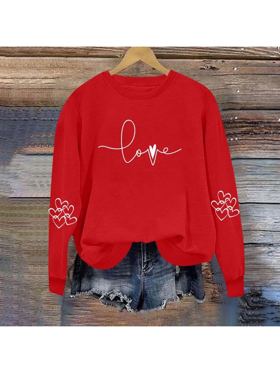 Crewneck Sweatshirts for Women Valentine Pullover Funny Long Sleeve Red Valentine Day Ladies Tops Love