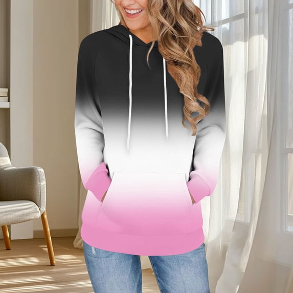EchfiProm Cute Sweatshirt for Womens Hooded Hoodies Pullover White Gradient Long Sleeve with Pockets Womems Tops