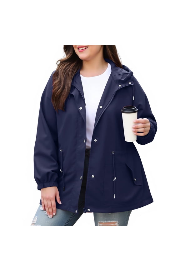 Dark Blue Womens Softshell Jacket with Hood Zip-up Cycling Waterproof Mid-Weight Hooded Coat