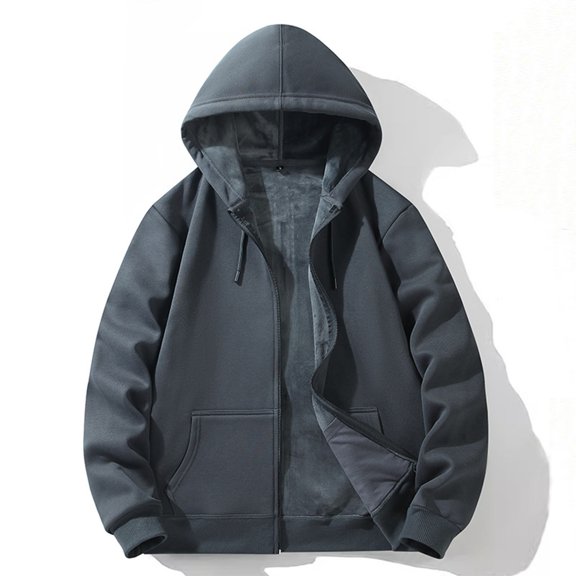 EchfiProm Dark Gray Men Sweatshirt Zipper Hoodie Jacket Thick Fleece Lined Long Sleeve Loose Sweatshirts with Pocket
