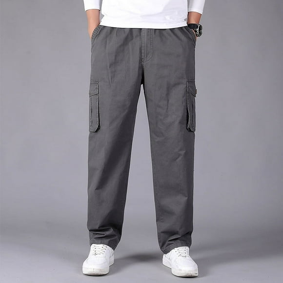 EchfiProm Elastic Waist Men Pants For Hot Weather Dark Gray Cargo Pants Long Outdoor Sports Track Pants Men XXXXXXL