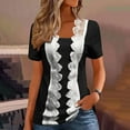 thumbnail image 1 of EchfiProm Eyelet T-Shirts for Women Square Neck Lace Tops Trendy Short Sleeve Pullover Black Solid Ladies, 1 of 5