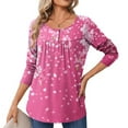 thumbnail image 1 of EchfiProm Fall Tops for Women Hot Pink Long Sleeve Loose Floral Pleated Womens T-Shirt Crew Neck, 1 of 6