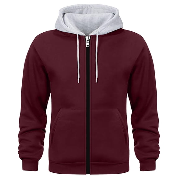 EchfiProm Fitness Hoodies for Men Red Sweatshirt Jackets Walking Long Sleeve Zip up Colorblock Mens Tops M