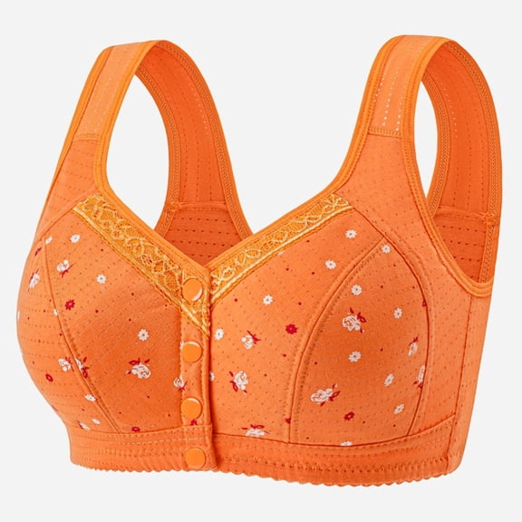 EchfiProm Front Closure Bras for Women Wireless Plus Size Full Figure Back Smoothing Orange Ladies Bras 46BC