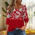 thumbnail image 1 of EchfiProm Funny Shirts for Women 3/4 Sleeve Red Pullover Floral Fashion Loose Fit Square Neck Shirts, 1 of 5