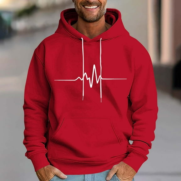 EchfiProm Graphic Sweatshirts for Men Heavyweight Pullover Hoodie Red Loose Fleece Long Sleeve Sweatshirt with Pockets