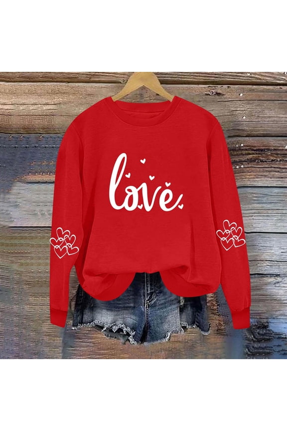Graphic Sweatshirts for Women Red Soft Pullover Crewneck Christmas Valentine Day Long Sleeve Love Hers Shirs