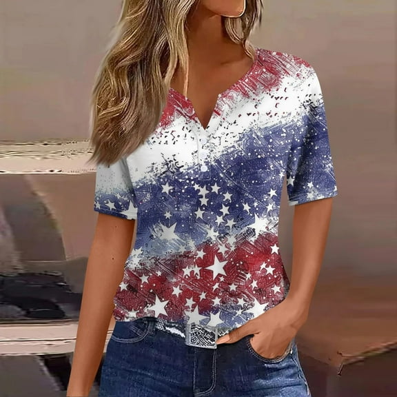 EchfiProm Graphic Tops Womens Fall Office Short Sleeve Button Relaxed Fit V Neck Shirts