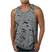 EchfiProm Gray Gym Shirts for Men Tank Tops Sleeveless Tank Tops Graphic Prints Round Neck Quick Dry Shirts XXXXXL