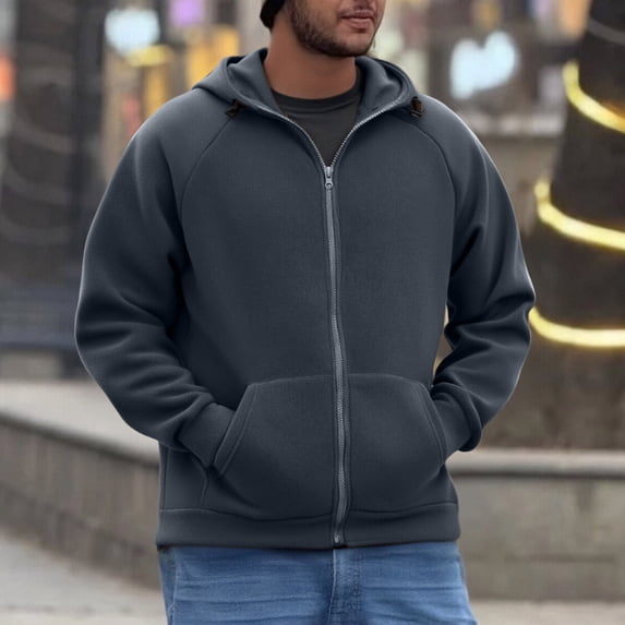 EchfiProm Gray Hoodies for Men Full Zip Daily Wear Jackets Xmas Fitness Sweatshirt Mens Tops Long Sleeve L