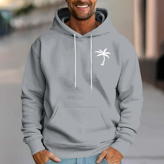 EchfiProm Gray Sweatshirt for Men Heavyweight Graphic Pullover Hoodie Long Sleeve Fleece Loose Sweatshirt with Pockets