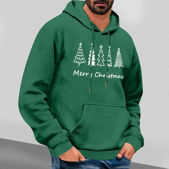 EchfiProm Green Hoodies for Men with Pockets Merry Christmas Graphic Pullover Hooded Xmas Mens Sweatshirt Big And Tall M