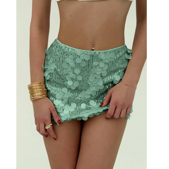 EchfiProm Green Skirts for Women Sequin Bodycon Shiny Mini Cocktail Party Night Out Stretchy Womens Skirts