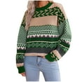 thumbnail image 1 of EchfiProm Green Women Sweater Graphic Fall Pullover Crew Neck Fair Isle Comfy Long Sleeve Sweater Top, 1 of 8