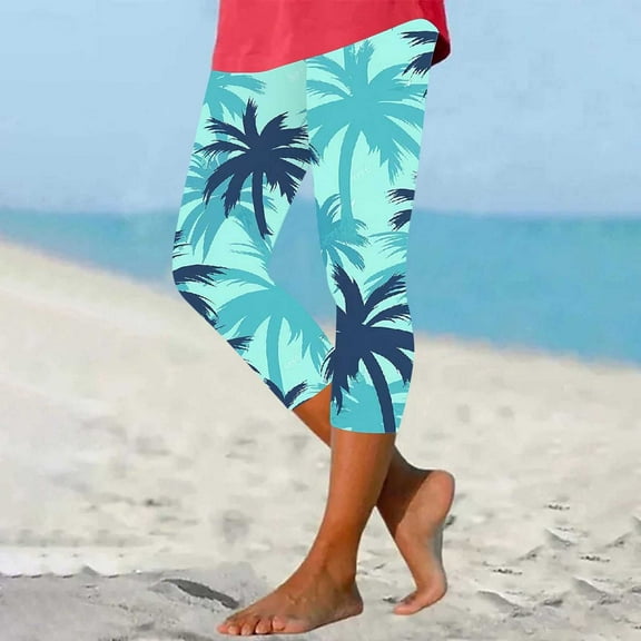 EchfiProm Gym Leggings for Women Capri Graphic Yoga Elastic Waist High Waisted Running Pants L