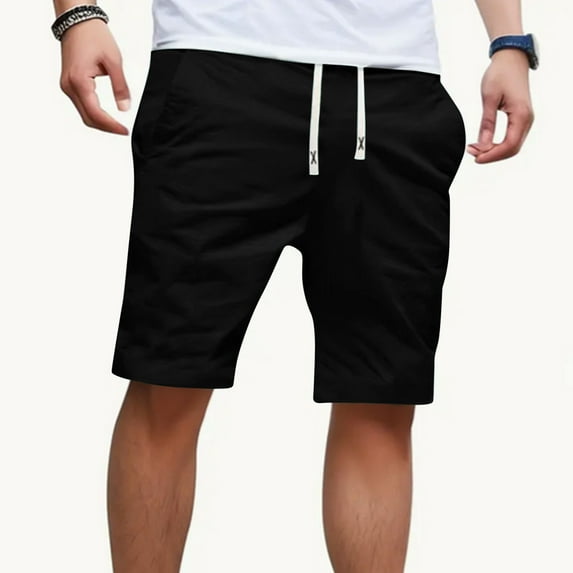 EchfiProm Gym Shorts Men Cotton Black Multi-pocket Sports Running Fitness Solid Color Cargo Shorts M
