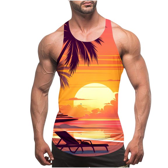 EchfiProm Gym Tank Tops for Men Workout Graphic Muscle Shirts Beach Multicolor Sleeveless Summer Hawaiian Young Mans Shirts 2XL