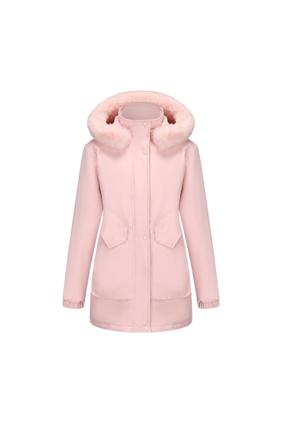 Heavyweight Parka Jacket for Women Pink Winter Zip-up Hooded Windproof Softshell