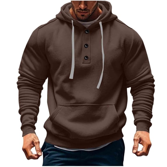 EchfiProm Henley Hoodies for Men Plain Sweatshirt Tranning Brown Long Sleeve Big and Tall Mens Tops 3XL