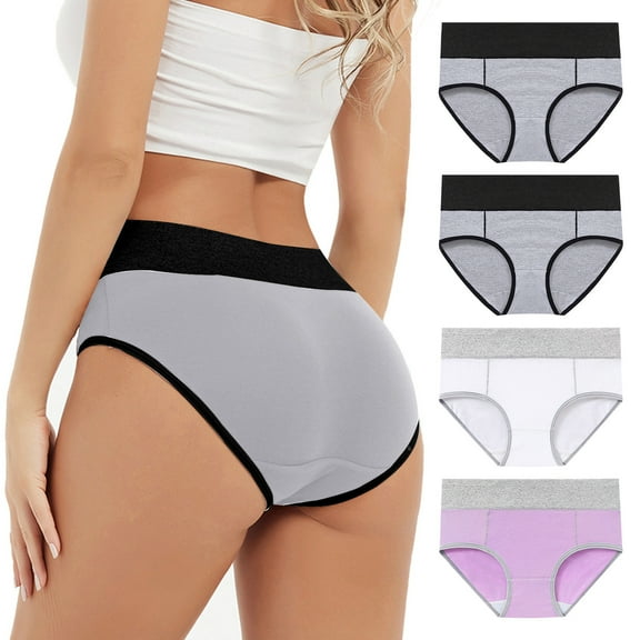 EchfiProm High Waisted Panties for Women Purple 4PC Breathable Comfortable Polyester Plus Size Period XXXXL