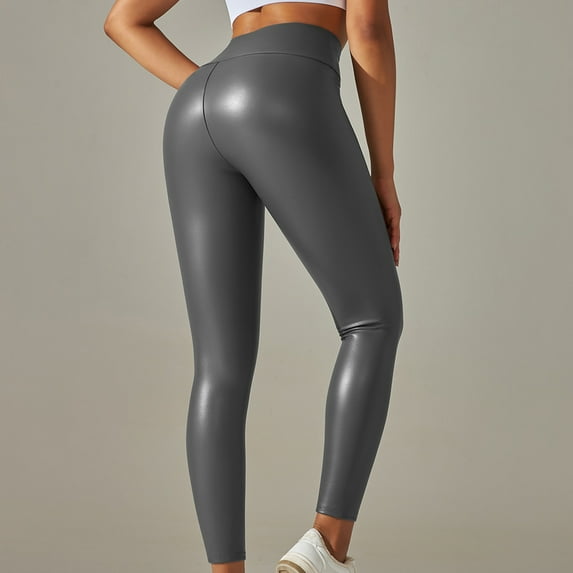 EchfiProm High-waisted Faux Leather Leggings for Women 2023 Winter Elastic Tights Cozy Sports Legging