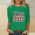 EchfiProm Holiday Shirts for Women Green 3/4 Sleeve Happy New Year 2025