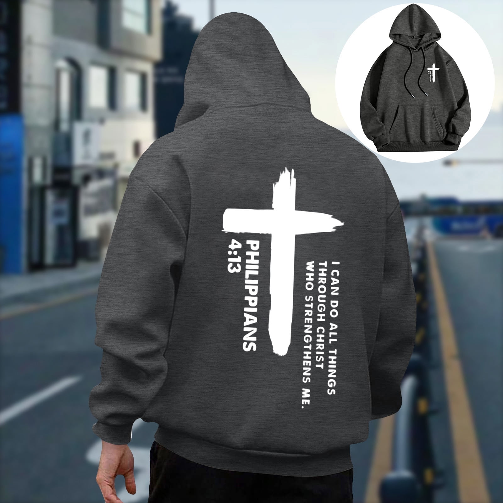 Men's Beige Typography Hooded Pullover Sweatshirt