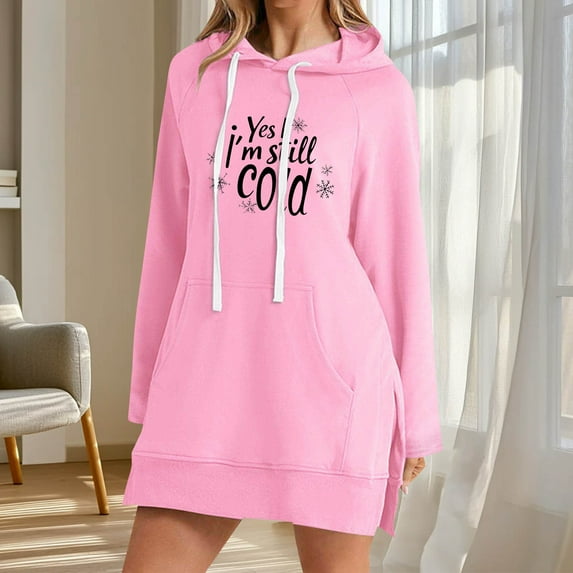 EchfiProm Hooded Sweatshirts for Womens Pullover with Pockets Hoodies Cute Pink Letter Long Sleeve Ladies Tunic Tops