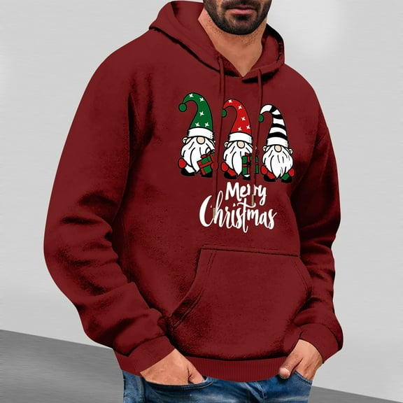EchfiProm Hoodies for Men Pullover Merry Christmas Graphic Hooded with Pockets Red Holiday Xmas Mens Sweatshirt XL