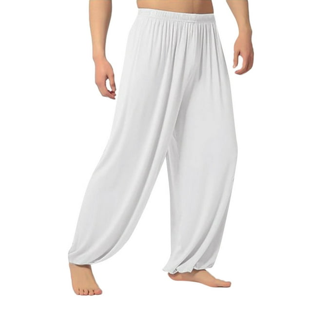 EchfiProm Jogger Dancing Pants For Men Baggy Pants White Yoga Fitness ...