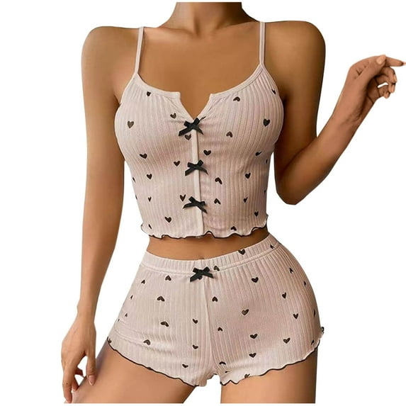 EchfiProm Khaki Sleepwear Sets for Women Camisole Top Shorts Sleepwear Sets L