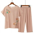 thumbnail image 1 of EchfiProm Khaki Sleepwear Sets for Women Short Sleeve Shirts Cotton Capris Sleepwear Sets XXXL, 1 of 4