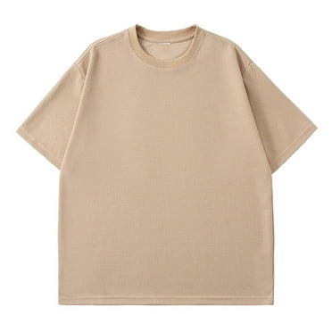 EchfiProm Khaki Sun Shirts for Men Short Sleeve Solid Color Round Neck Slim Bottoming Shirt T-shirt XL