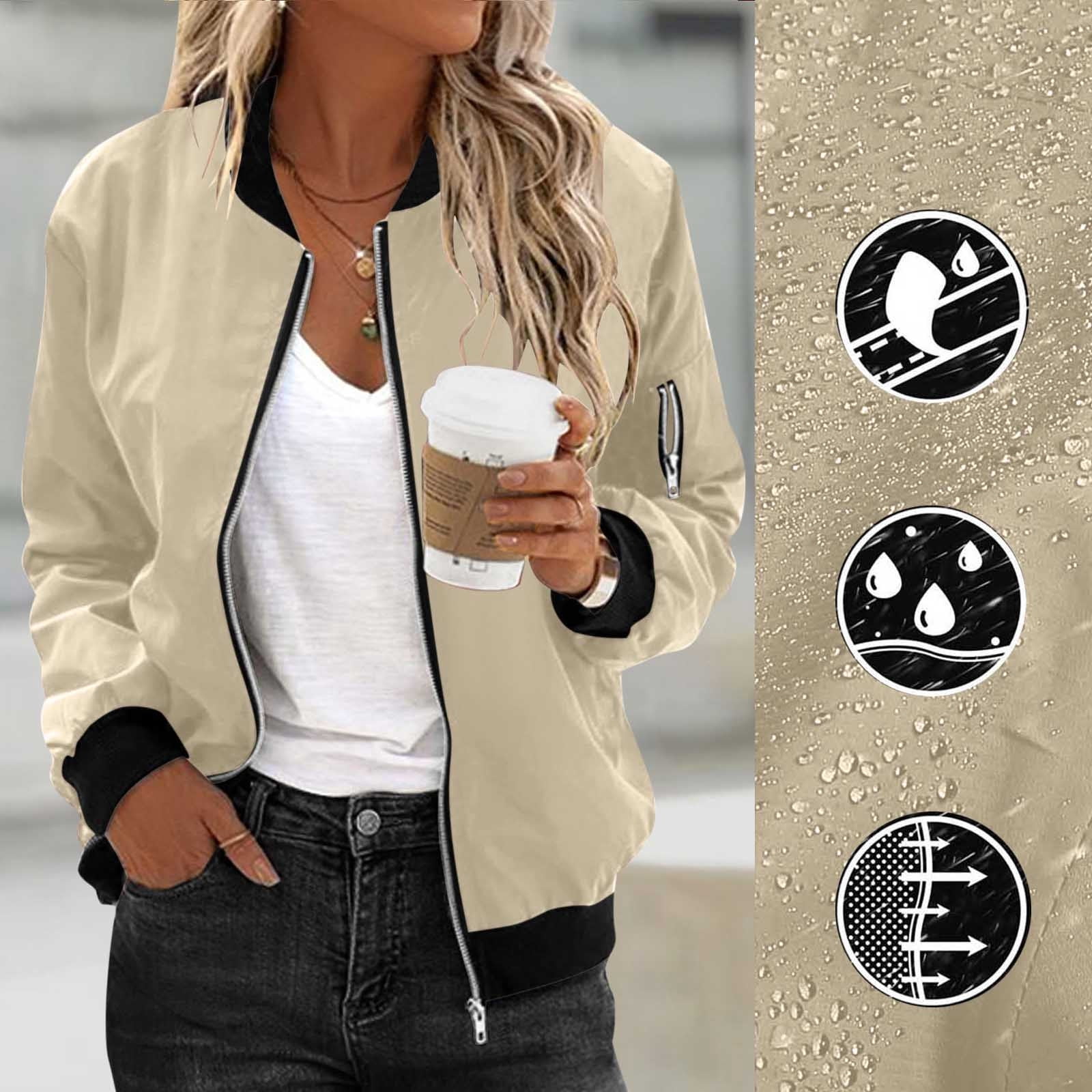 Fall Waterproof EchfiProm Khaki Waterproof Windbreaker Jacket Women Zip-up Fall ...