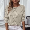 thumbnail image 1 of EchfiProm Knit Sweaters for Women Eyelet Khaki Tops Casual Crew Neck Sequin Pullover Womens Long Sleeve, 1 of 9