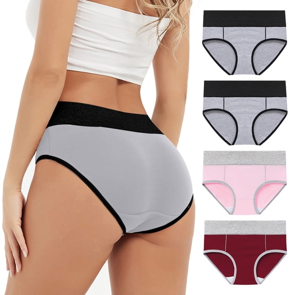 EchfiProm Lace Brief Panties for Women Wine 4PC Plus Size Breathable Comfortable Polyester Period XXXXL