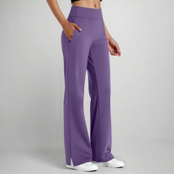EchfiProm Leggings for Women with Pockets Full Length Purple Mid Rise Side Slit Workout Pants