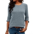 thumbnail image 1 of EchfiProm Light Blue Tops for Women 3/4 Sleeve T-Shirts Loose Solid Fall Pullover Crew Neck Ladies, 1 of 6