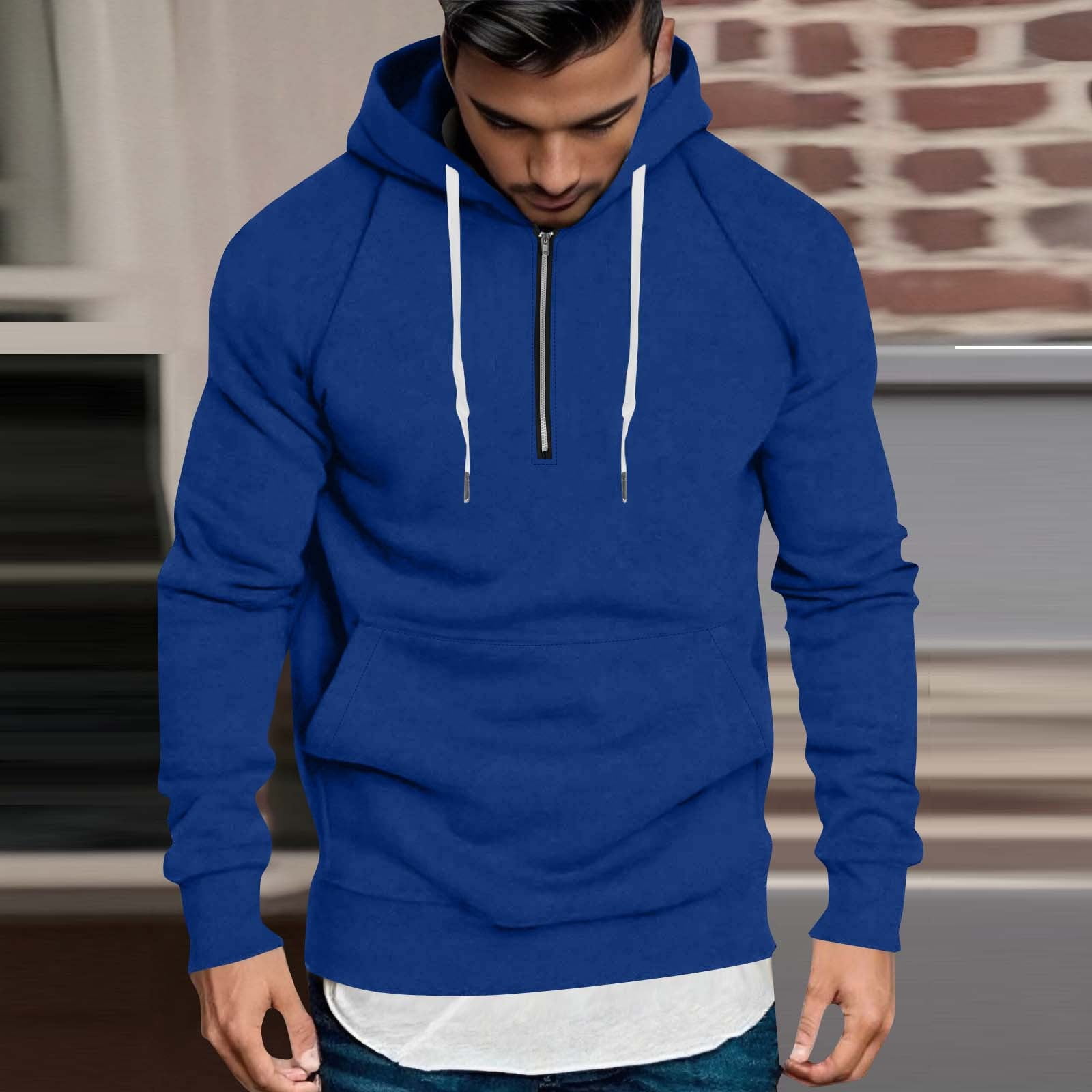 Amswan Men'S Blue Solid Half-Zip Sweatshirt