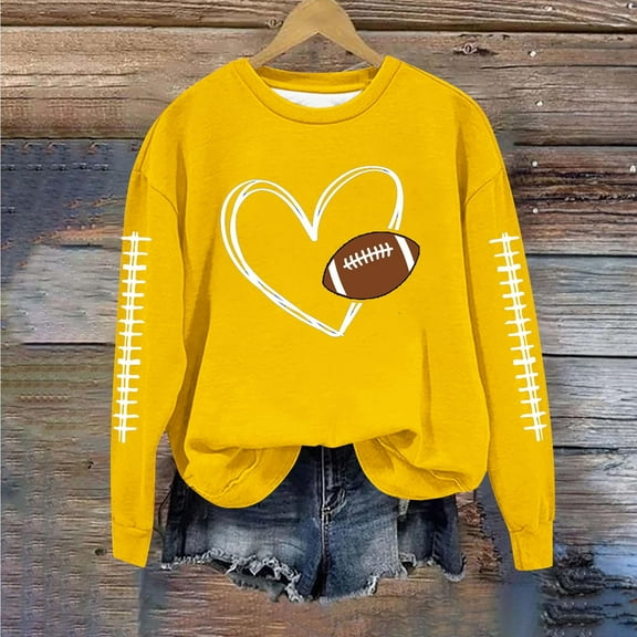 EchfiProm Long Sleeve Tops for Women Football Yellow Pullover Casual Hoodless Crew Neck Ladies Sweatshirt
